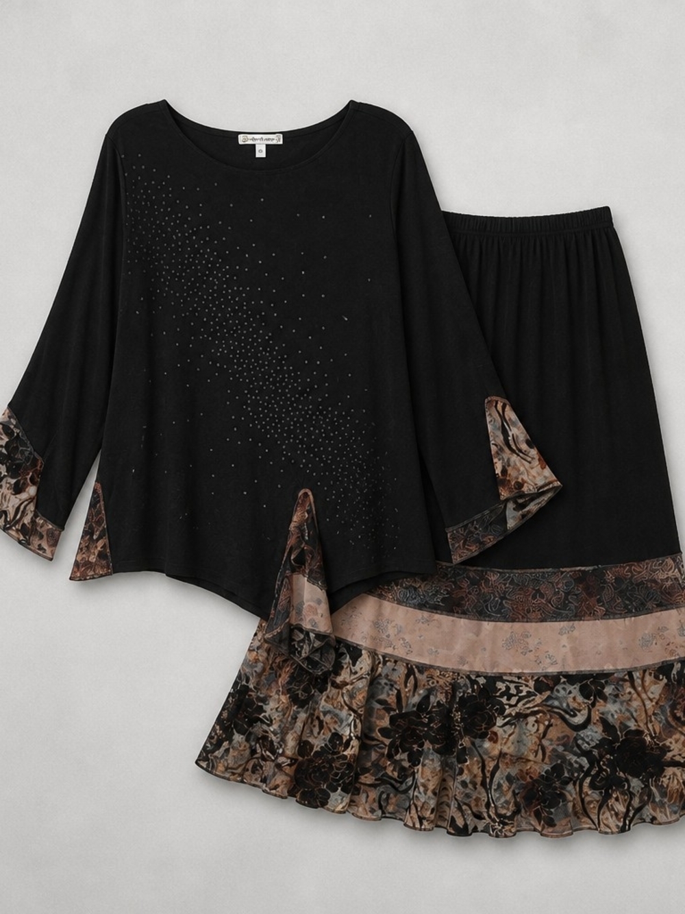 Spencer Alexis Two-Piece Floral Trim Top and Skirt Set. Vintage.